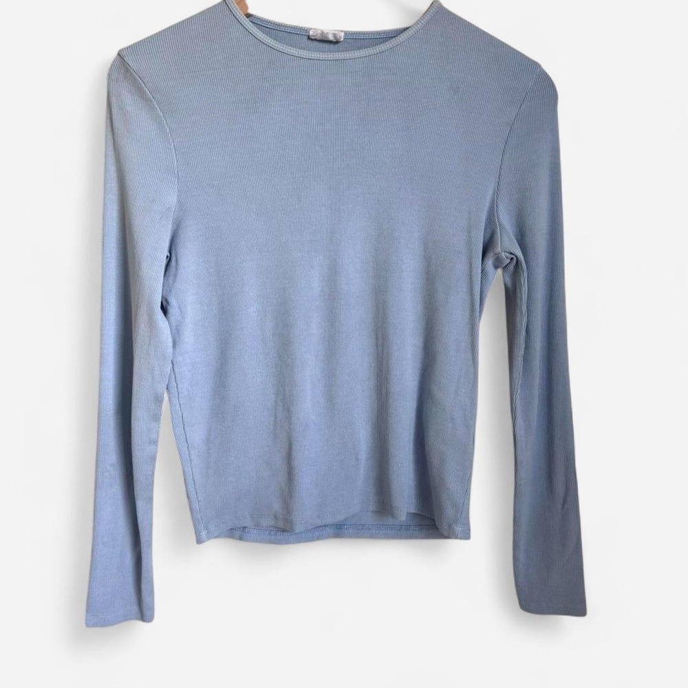 Cotton On Light Blue Ribbed Long Sleeve Top - Size XL